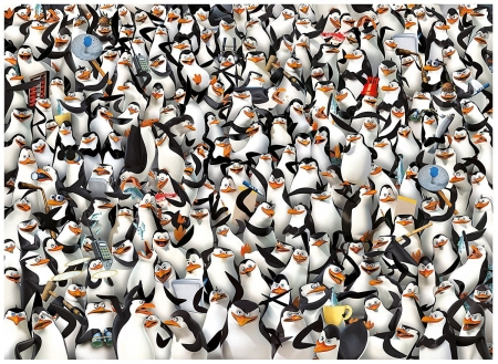 The penguins of Madagascar - penguin, black, bird, iarna, madagascar, white, fantasy, pasare, movie, texture, luminos