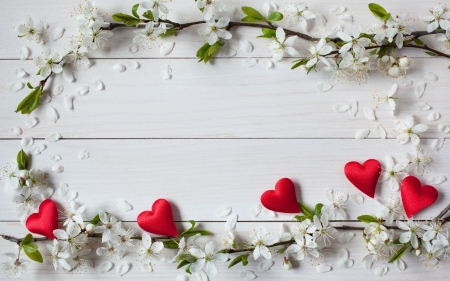 Happy Valentine's Day! - white, heart, red, wood, valentine, card, flower