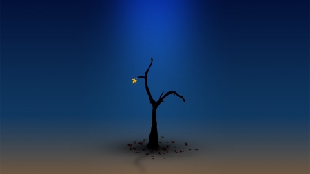 Last one - autumn, blue, toamna, tree, leaf, fantasy, minimalistic