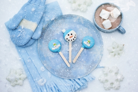 Ready for Winter - Lollipop, Winter, Scarf, Chocolate, Gloves, Blue