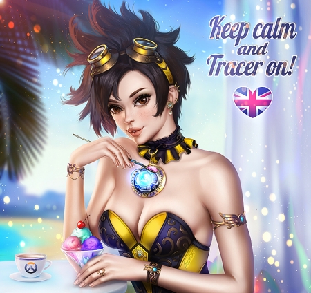 Tracer pinup - ice cream, girl, pinup, summer, fantasy, tracer, art, hand, luminos, ayyasap