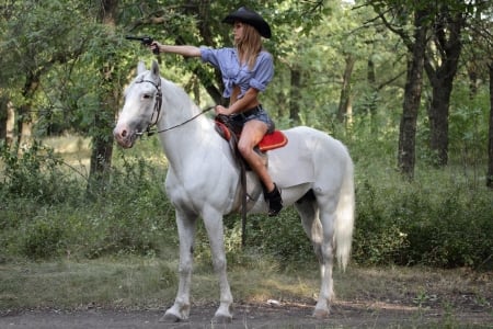 I'm A Good Shot . . - women, fun, female, boots, hats, models, brunettes, western, pistols, girls, cowgirl, style, outdoors, horses, NRA, ranch