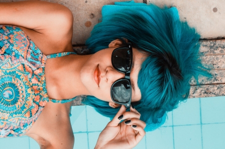 Beautiful in turquoise - woman, turquoise, glasses, beautiful, summer, sunglasses