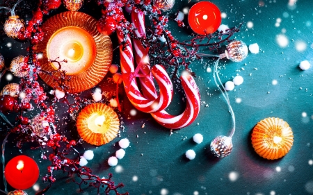 Merry Christmas! - craciun, candle, christmas, candy, red, blue, card, orange, texture