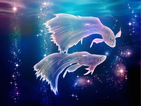 Zodiac ~ Pisces - zodiac, pink, blue, fish, summer, pisces, fantays