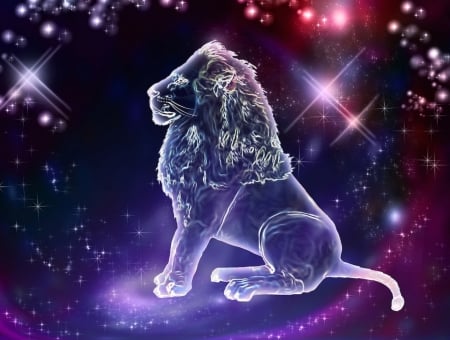 Zodiac ~ Leo - stars, zodiac, lion, leu, fantasy, purple, pink, blue, leo