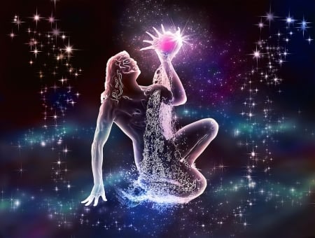 Zodiac ~ Aquarius - aquarius, fantasy, pink, zodiac, stars, blue