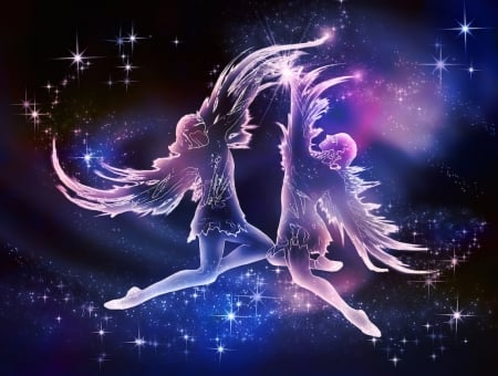 Zodiac ~ Gemini - fantasy, pink, zodiac, gemini, couple, stars, blue