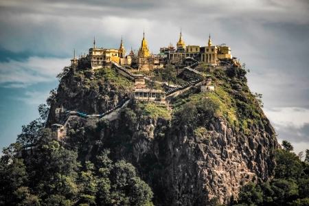 Mount Popa Monastery, Myanmar - trees, myanmar, mountain, monastery