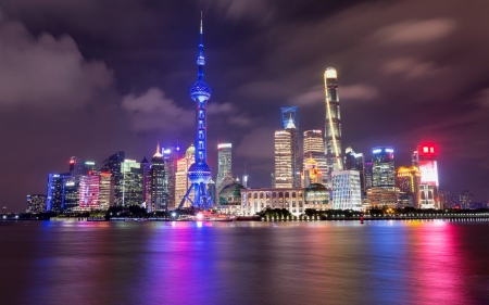 Shanghai at Night - china, nightscape, reflection, shanghai, skyscrapers