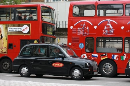 London Traffic - taxi, london, red, bus, black