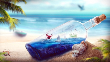 :) - summer, red, water, boat, beach, shell, crab, buttle, blue, creative, fantasy, spider, sea