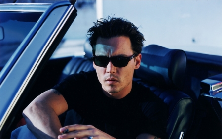 Johnny Depp - car, man, actor, sunglasses, johnny depp, black