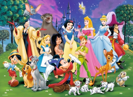 Disney characters - characters, mickey mouse, colorful, fantasy, pinocchio, all, princess, disney