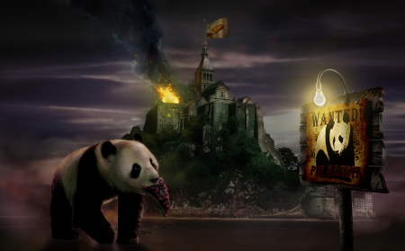 The wanted pie bandit - funny, pie, cute, bandit, bear, fantasy, light, luminos, panda