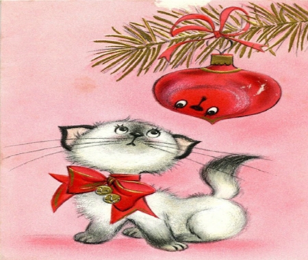 Kitten And Christmas Ornament - Ornament, Kitten, Fantasy, Christmas, Abstract