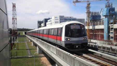 singapore mrt - train, rail, grass, building, singapore