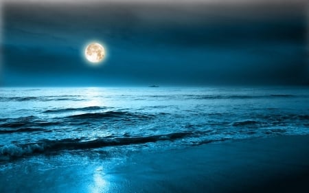 Full moon - moon, water, summer, blue, sea, night, white, full, luminos, luna