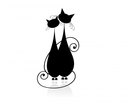 Cats - black, cat, vector, white, pisica, card, fantasy, couple, hug