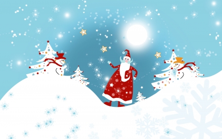 Merry Christmas! - christmas, santa, snowman, winter, craciun, blue, red, iarna