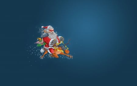 Merry Christmas! - funny, craciun, bandit, reindeer, christmas, blue, card, santa, minimalistic