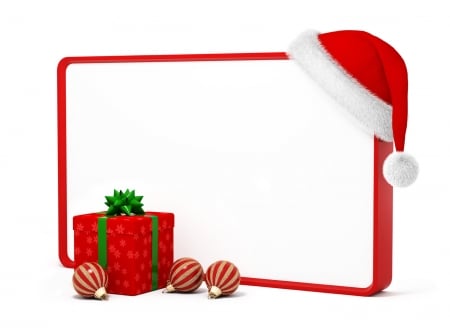 Merry Christmas! - craciun, gift, hat, christmas, white, santa, red, card, frame