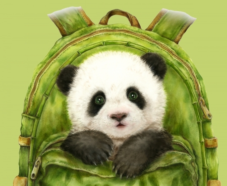 Panda cub - bear, fantasy, paw, green, panda, cute, art, luminos