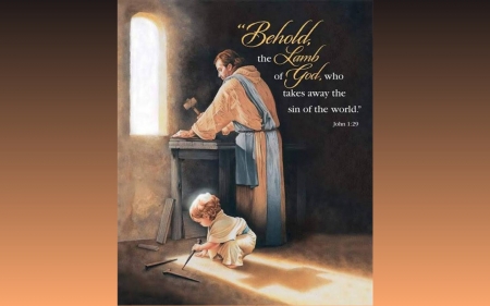 Saint Joseph and Jesus - saint joseph, lamb of god, jesus, baby