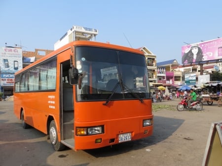 bus in rural cambodia - bus, cambodia, town, rural