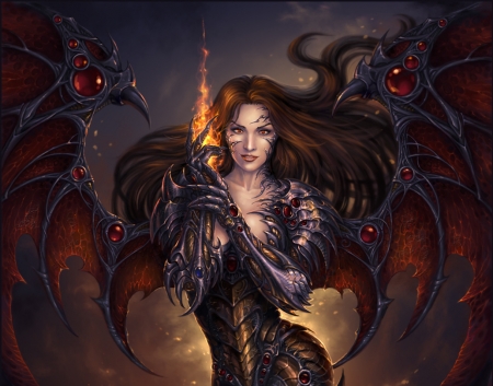 Dark witchblade - bat, fantasy, red, wings, dark witchblade, candra, luminos