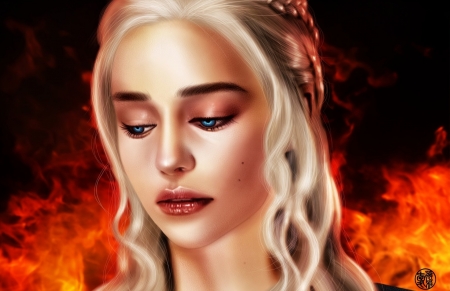 Daenerys - face, daenerys targaryen, princess, luminos, mother of dragons, game of thrones, fire, fantasy