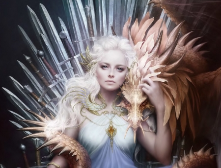 Mother of dragons - girl, melanie delon, fantasy, daenerys targaryen, art, luminos, mother of dragons, game of thrones, melaniedelon