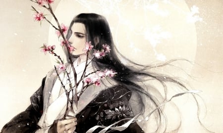 Spring - fantasy, spring, sakura, luminos, asian, man, art