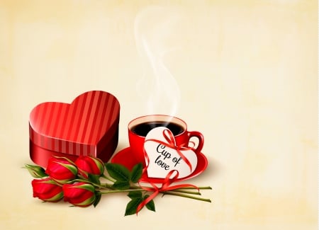 Happy Valentine's Day! - red, card, rose, valentine, heart, cup