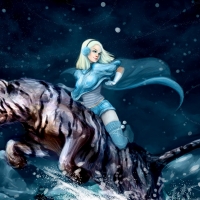 Girl White Tiger Winter Snowing Night