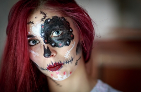 Dia de los muertos - redhead, woman, model, girl, halloween, dia de los muertos, face, makeup