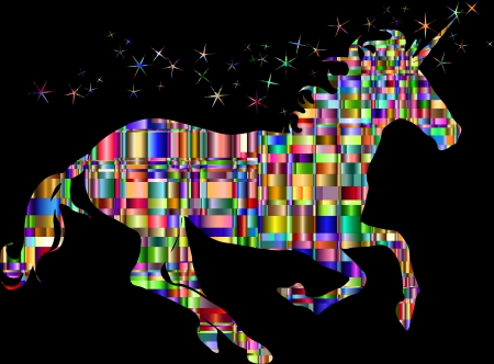 Unicorn - black, colorful, fantasy, unicorn, horse, pink