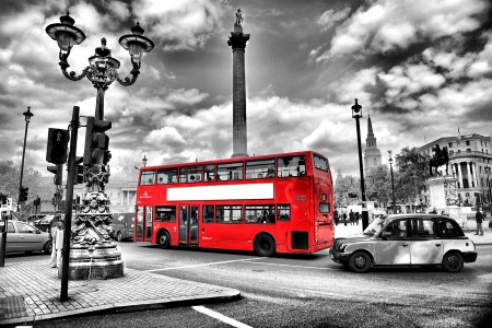 Red bus - transport, london, red, bus, black