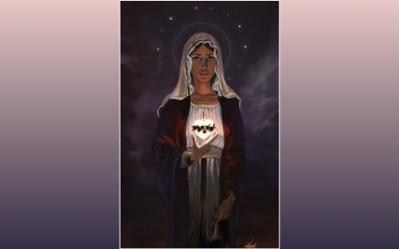 Blessed Heart of Mary - Heart, night, Virgin, Mary