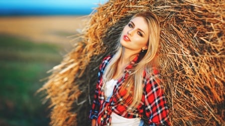 ~Cowgirl~ - blonde, cowgirl, hay, bale