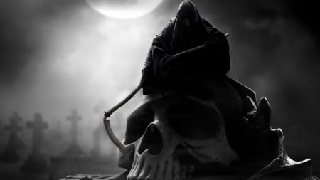 grim reaper - grim, cemetary, skull, reaper