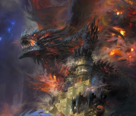 Dragon - fantasy, dragon, fire, wei feng, luminos