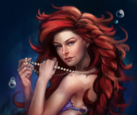 Ariel - neznia, ariel, girl, fantasy, siren, redhead, mermaid, art, luminos