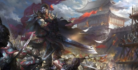 Warrior - battle, fantasy, warrior, wei feng, man, art, luminos