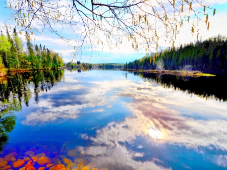 Blue Lake - sky, autumn, lake, trees, nature, forest, reflection, clouds, blue