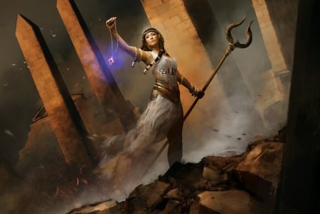 Deharme - girl, god, pharaoh, deharme, faithful, fantasy, bastien lecouffe, art, luminos