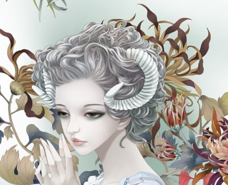 Zodiac ~ Aries - aries, fantasy, zodiac, luminos, girl, frumusete, asian, horns