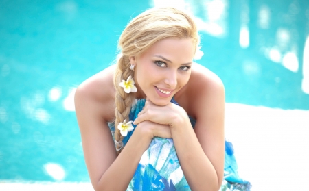 Iulia Vantur - white, woman, girl, blue, summer, singer, blonde