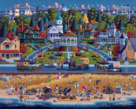 Martha's Vineyard - marthas vineyard, summer, painting, village, art, blue, pictura, city, eric dowdle, orange