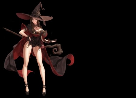 Witch - black, halloween, girl, witch, daeho cha, brown, fantasy, hat, luminos